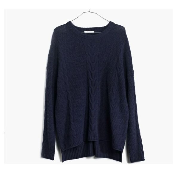 ✨Madewell Navy Easy Cable Knit Merino Wool Sz XS Sweater✨ - Picture 4 of 11